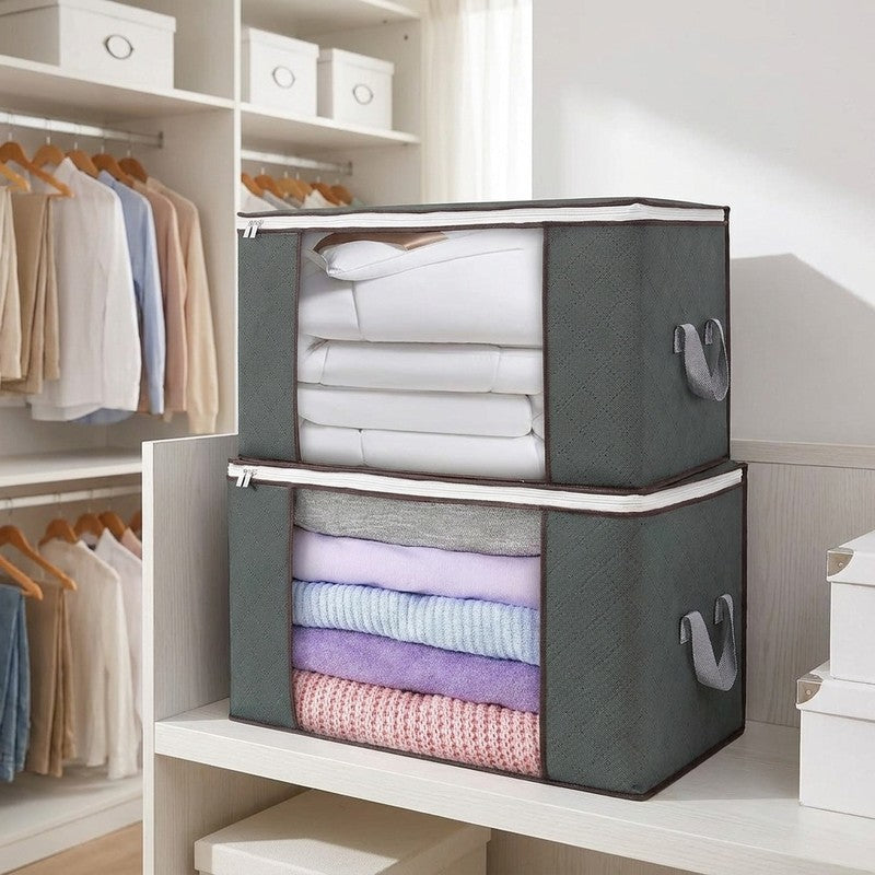 Set 2 huse depozitare cu fermoar NextWave®️, Organizator pentru haine, Cu fereastra transparenta, Rezistent — beneficii cheie