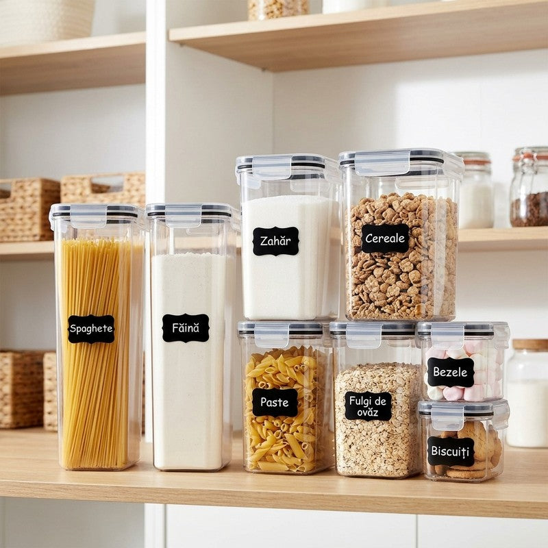 Set 8 cutii depozitare alimente NextWave® – plastic alimentar transparent fara BPA, inchidere ermetica cu g — beneficii cheie