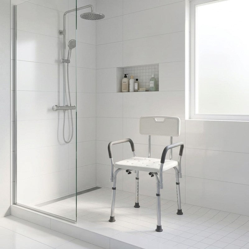 Scaun de dus si cada NextWave® cu spatar si brate captusite, inaltime reglabila 41–53 cm, suport greutate 1 — beneficii cheie