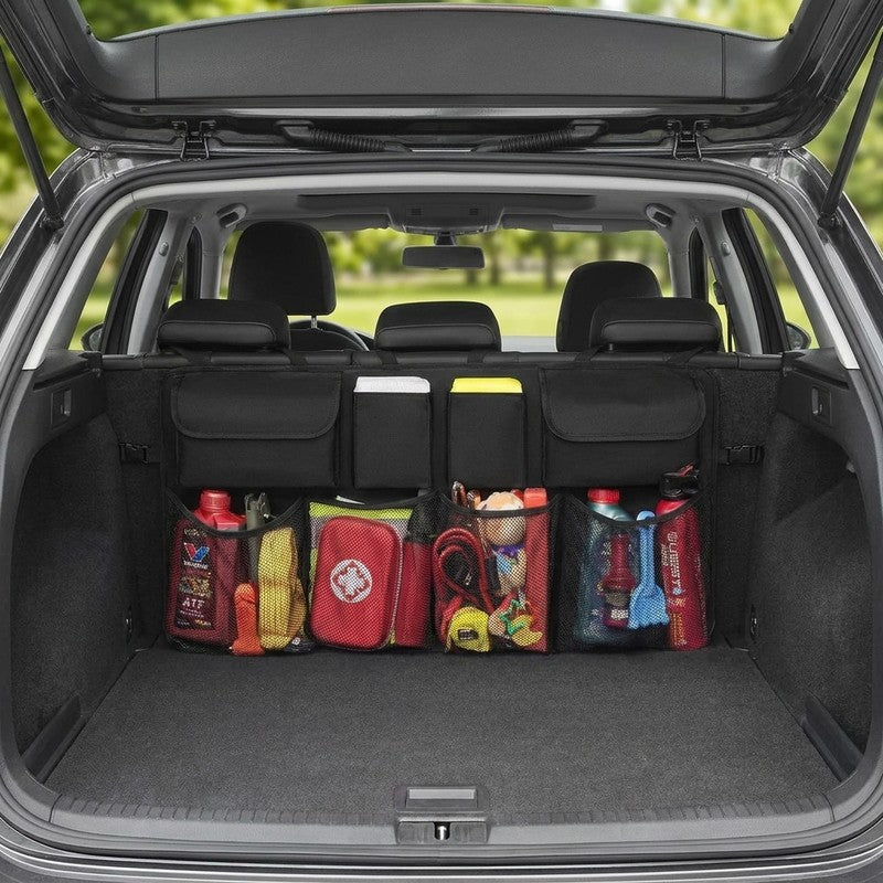 Organizator portbagaj auto suspendat NextWave®️, material Oxford 600D impermeabil, 8 buzunare incapatoare, — beneficii cheie