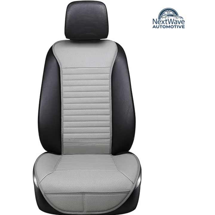 Husa scaun auto universala NextWave®️, ofera protectie scaun fata, universala, masina personala, taxi, ride sharing, antialunecare, material respirabil, pentru toate sezoanele, Piele PU gri