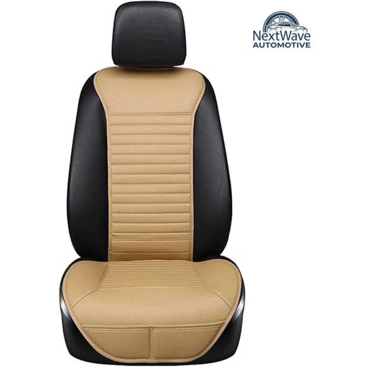 Husa scaun auto universala NextWave®️, ofera protectie scaun fata, universala, masina personala, taxi, ride sharing, antialunecare, material respirabil, pentru toate sezoanele, Piele PU bej