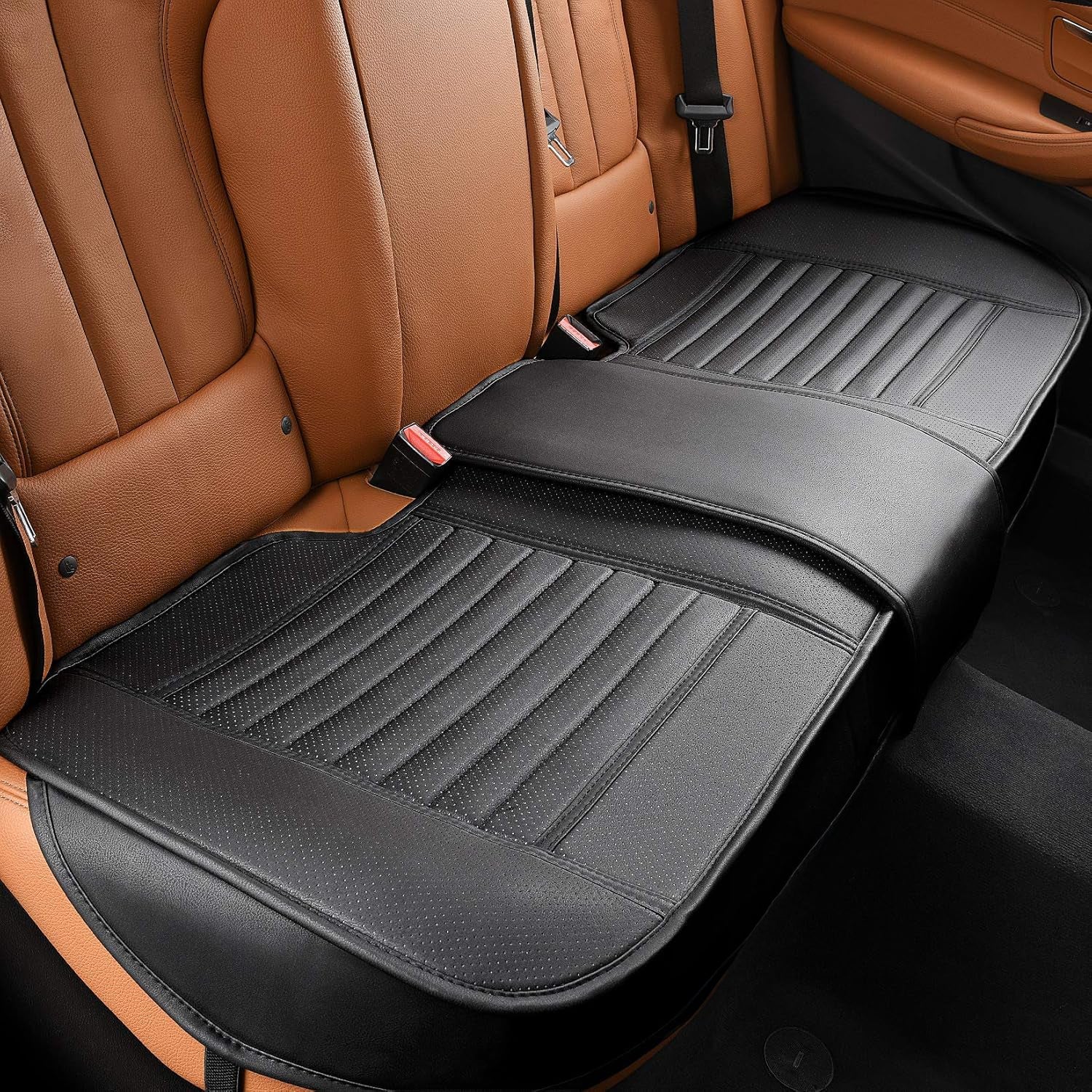 Husa scaun auto ajustabila spate NextWave®️, universala, 127-140 cm, ofera protectie pentru sezut bancheta spate, piele PU, anti-alunecare, design elegant cu buzunare pentru depozitare, Negru