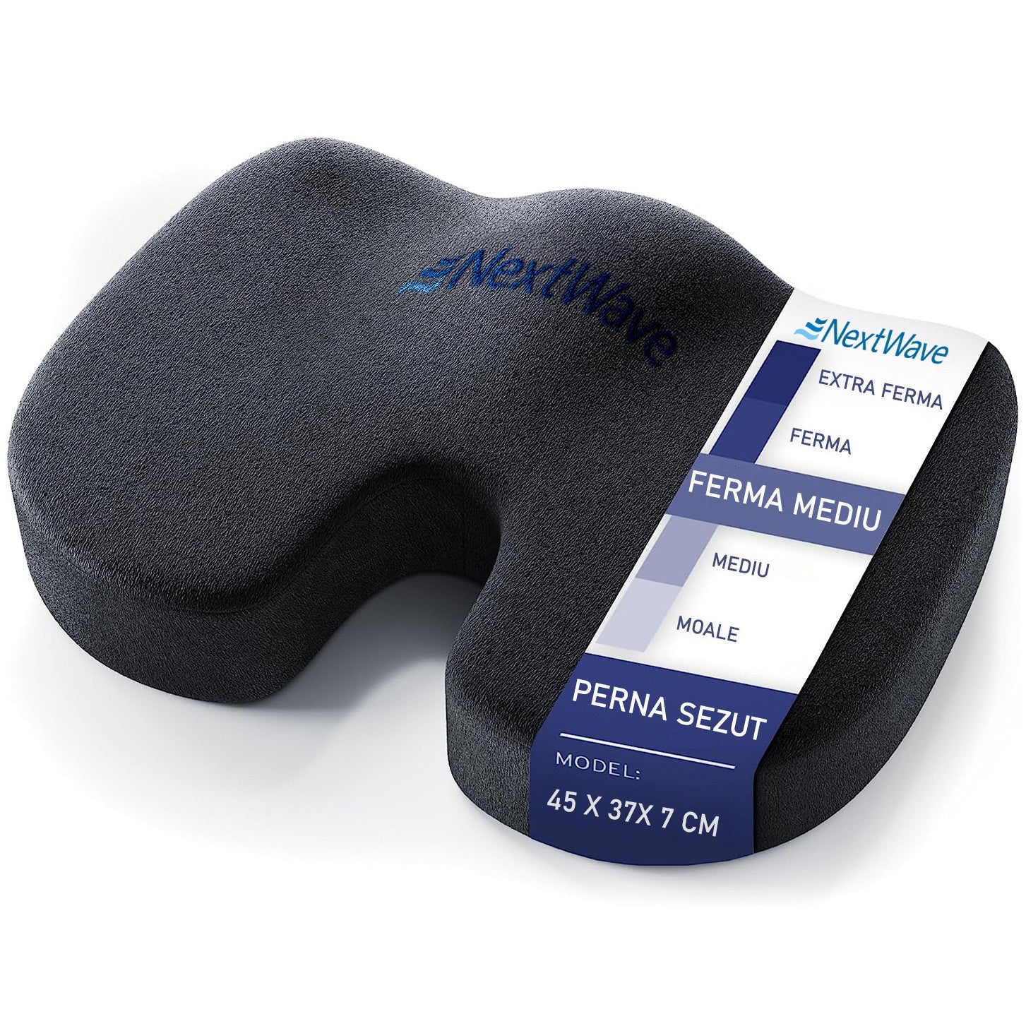 Pernă pentru șezut NextWave Spumă cu memorie Confort ergonomic pentru birou și mașină Negru