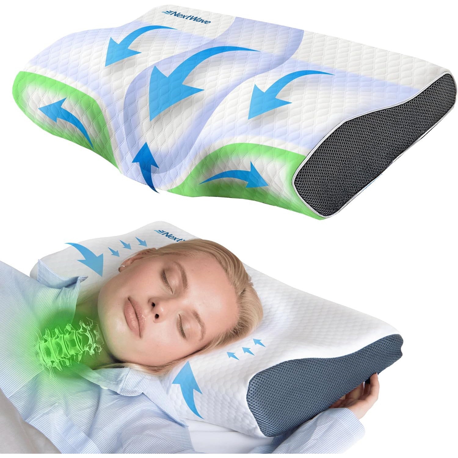 Pernă pentru dormit NextWave Spumă cu memorie ergonomică Confort echilibrat pentru somn odihnitor