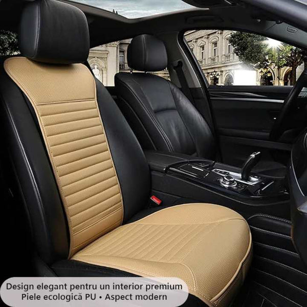 Husa scaun auto universala NextWave®️, ofera protectie scaun fata, universala, masina personala, taxi, ride sharing, antialunecare, material respirabil, pentru toate sezoanele, Piele PU bej