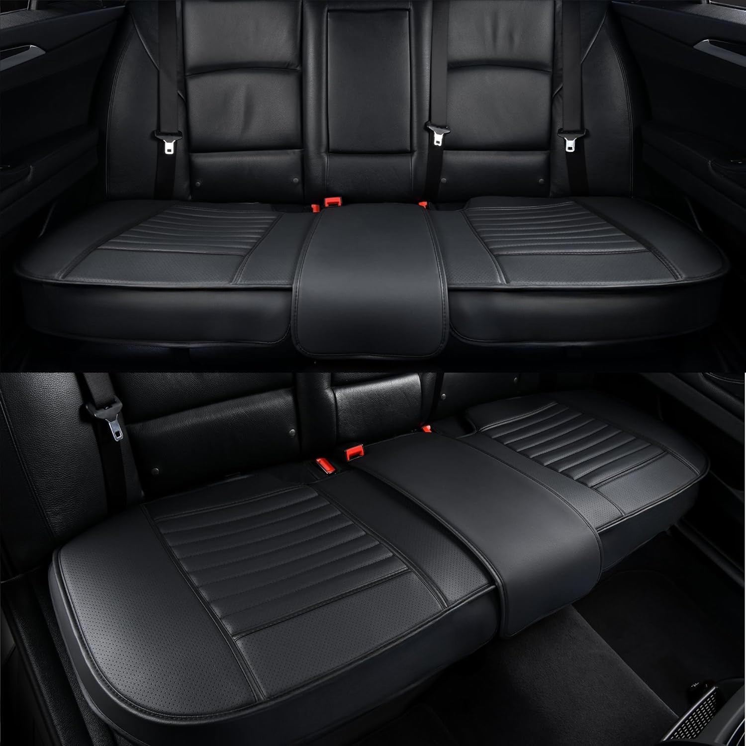 Husa scaun auto ajustabila spate NextWave®️, universala, 127-140 cm, ofera protectie pentru sezut bancheta spate, piele PU, anti-alunecare, design elegant cu buzunare pentru depozitare, Negru
