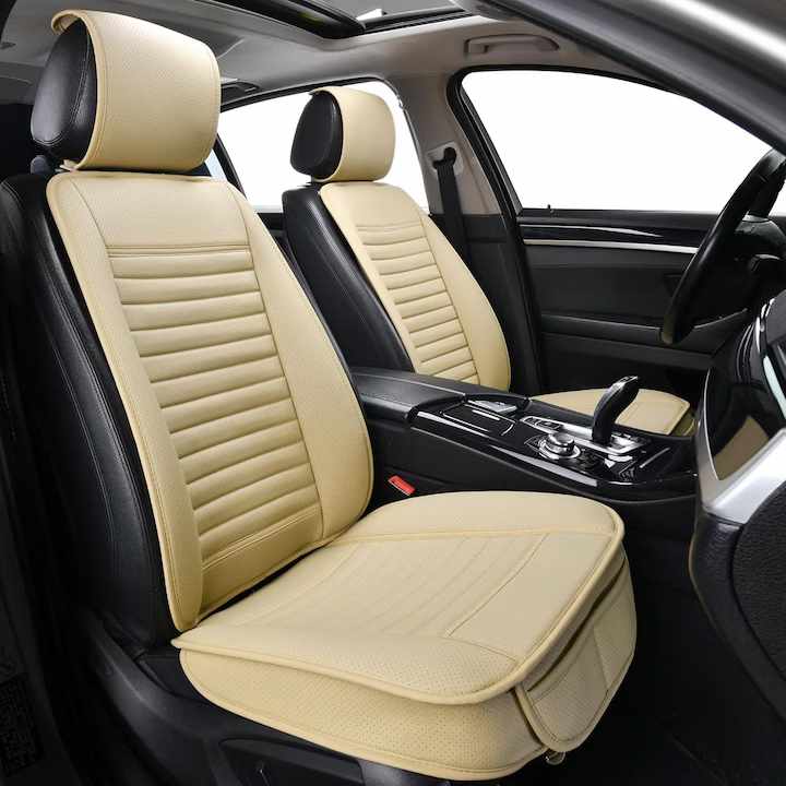 Husa scaun auto universala NextWave® pentru scaun fata, protectie scaun masina, taxi si ride sharing, antialunecare, impermeabila, material respirabil pentru toate sezoanele, piele PU premium, usor de curatat, culoare bej