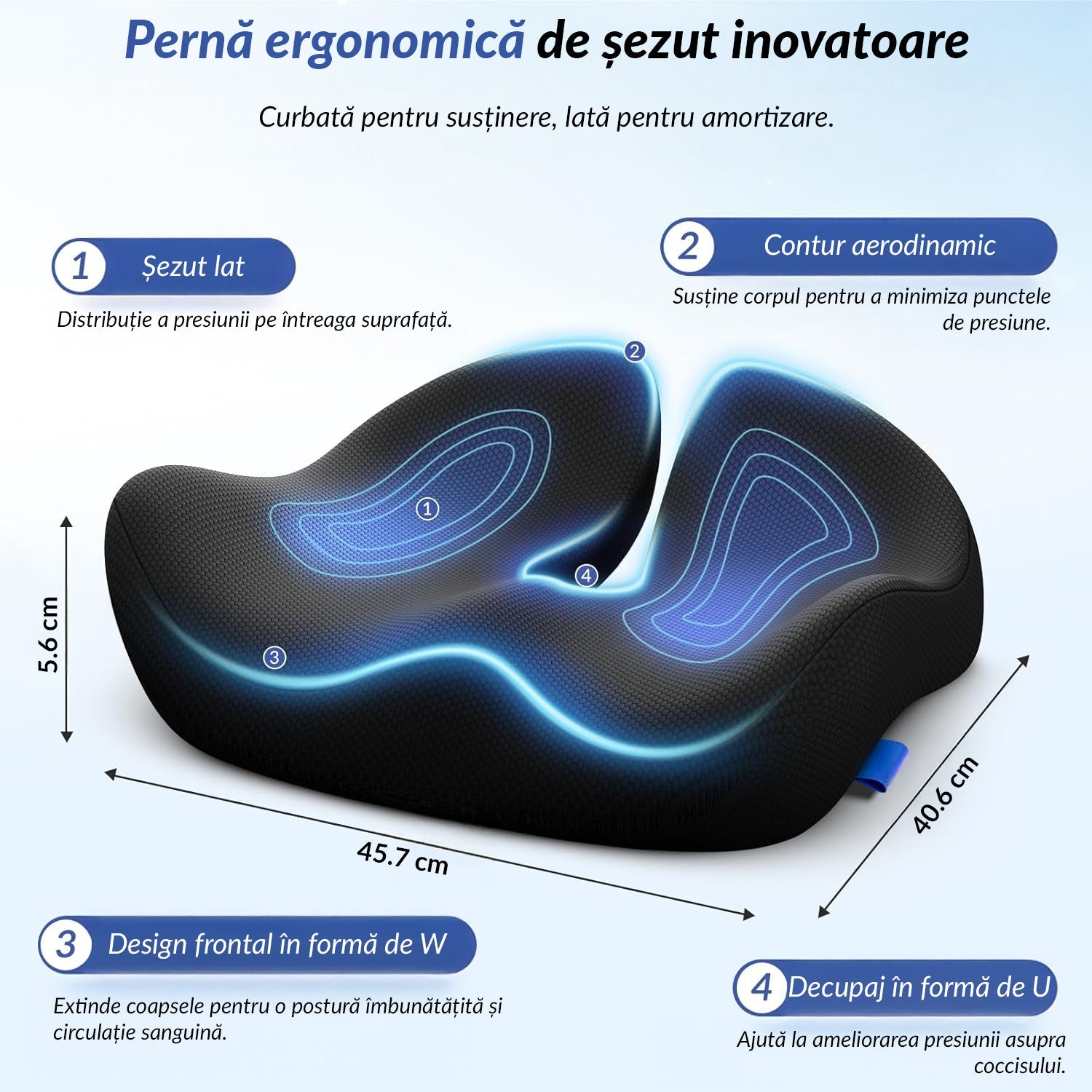 Pernă pentru scaun NextWave Spumă cu memorie densă Confort ergonomic pentru birou și mașină Negru 46×41×5,6 cm
