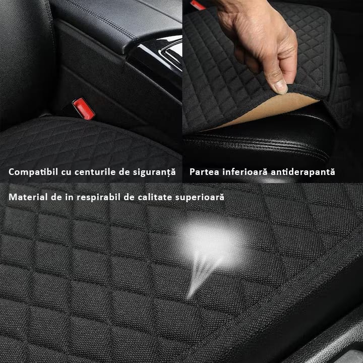 Set 2 Huse scaun auto fata universala si 1 husa bancheta NextWave®️, ofera protectie pentru sezut scaune fata si bancheta, design elegant cu buzunar pentru depozitare, anti-alunecare, material respirabil, pentru toate sezoanele, negru