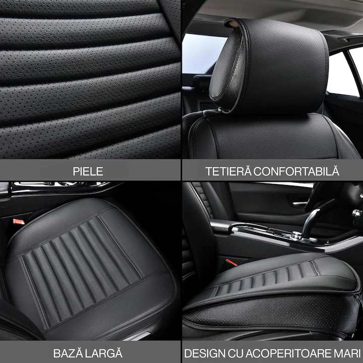 Husa scaun auto universala NextWave® pentru scaun fata, protectie scaun masina, taxi si ride sharing, antialunecare, impermeabila, material respirabil pentru toate sezoanele, piele PU premium, usor de curatat, culoare negru
