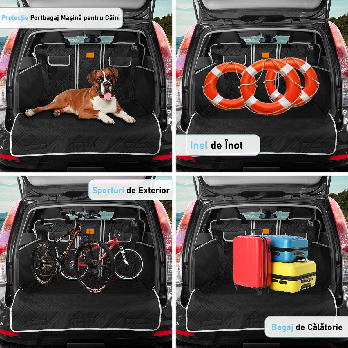 Husa auto portbagaj de protectie si transport animale NextWave®️, caini si pisici ofera protectie sporita, universala, taxi, ride sharing, impermeabila, antialunecare, pentru utilizare intensa, neagra
