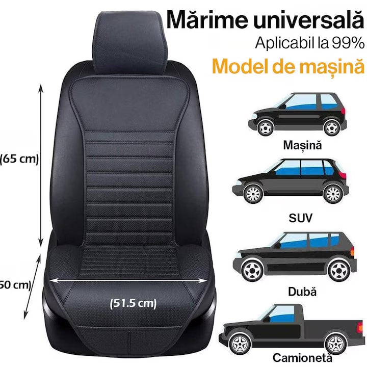 Set de 2 huse NextWave®️ pentru scaune auto, ofera protectie scaunelor din fata, universala, masina personala, taxi, ride sharing, antialunecare, material respirabil, pentru toate sezoanele, buzunare de depozitare, Piele PU, Negru