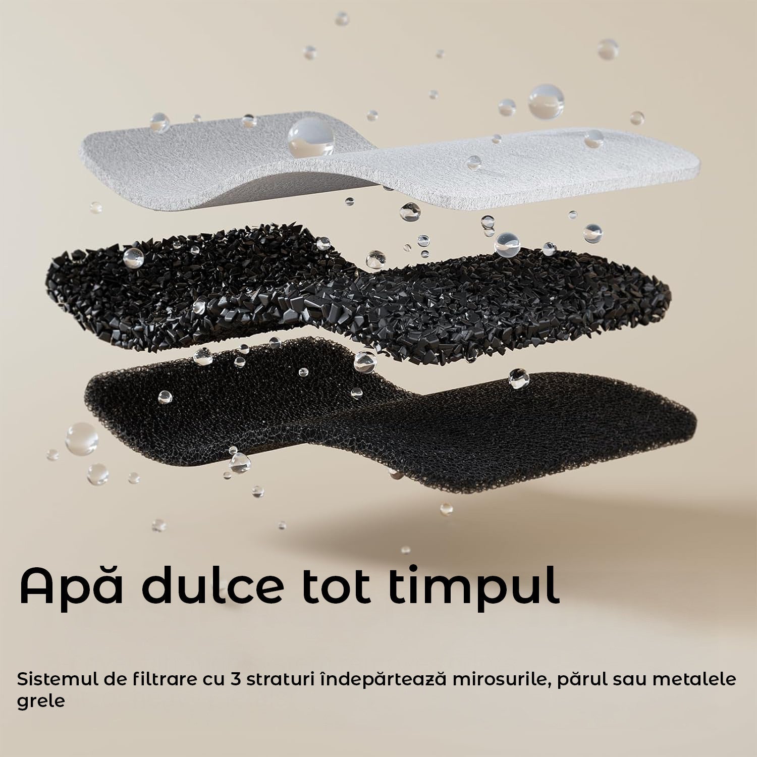 Dispenser apa automat tip fantana NextWave® pentru pisici si caini, cu fereastra mare pentru nivelul apei, purificare si filtrare prin carbune activ, otel inoxidabil 304, ultra-silentiosa, USB C, adaptor priza, model rotund, Argintiu
