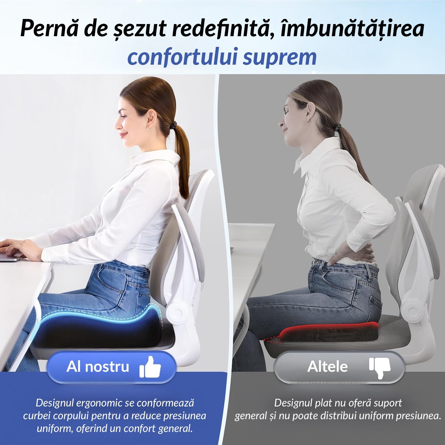 Pernă pentru scaun NextWave Spumă cu memorie densă Confort ergonomic pentru birou și mașină Negru 46×41×5,6 cm