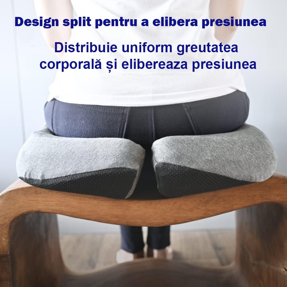 Perna ortopedica sezut NextWave®️, din spuma cu memorie, Coccis, pentru scaun de birou sau masina, husa detasabile, respirabila si antialunecare, protectie zona Lombara, Sciatica, Dureri de sold, Hemoroizi, Gri