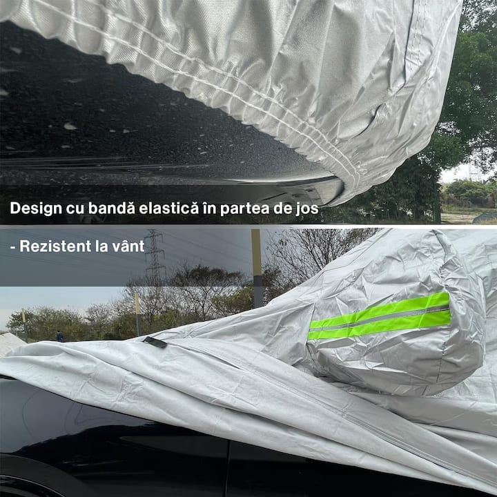 Prelata Auto Premium NextWave®️ VERDE, Impermeabila, Protectie UV, Praf, Zapada, Inghet, Universala pentru Sedan, Buzunare Oglinzi, Fermoar Usa Sofer, Material Premium, Husa Saculet Depozitare, Verde