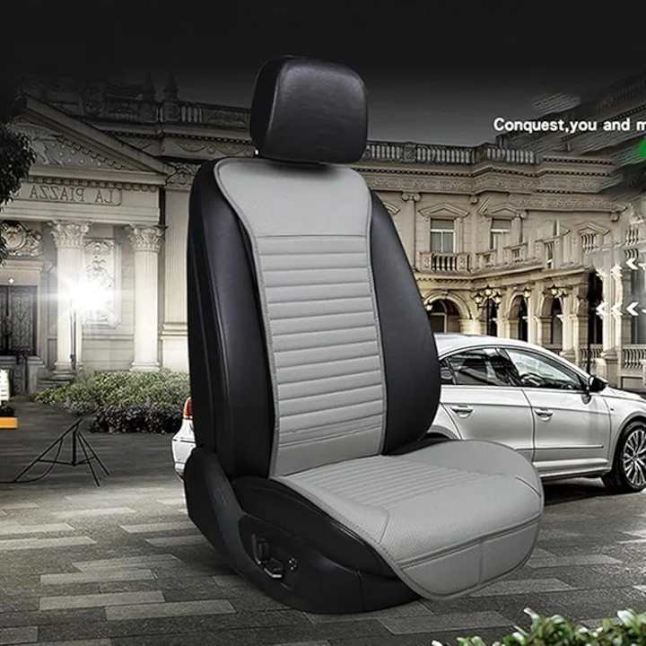 Husa scaun auto universala NextWave®️, ofera protectie scaun fata, universala, masina personala, taxi, ride sharing, antialunecare, material respirabil, pentru toate sezoanele, Piele PU gri