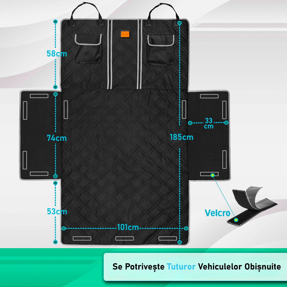 Husa auto portbagaj de protectie si transport animale NextWave®️, caini si pisici ofera protectie sporita, universala, taxi, ride sharing, impermeabila, antialunecare, pentru utilizare intensa, neagra