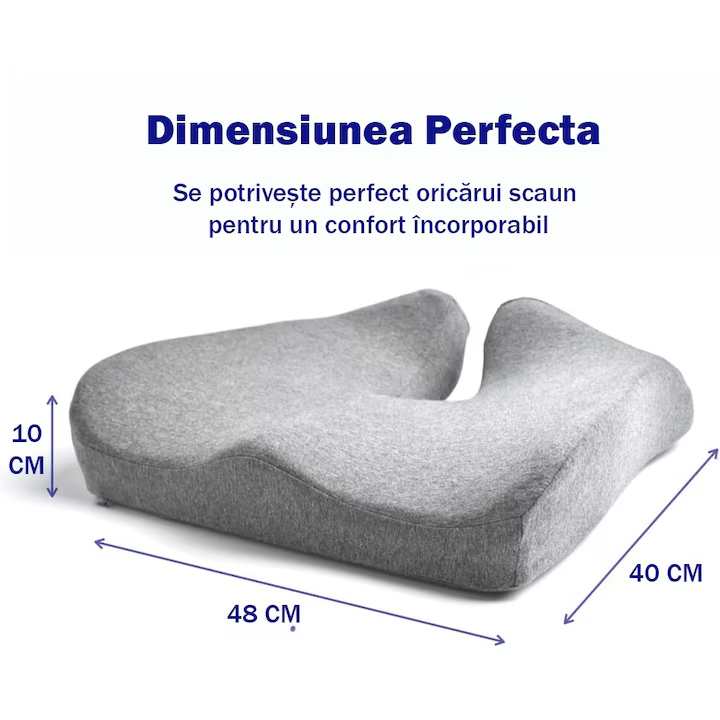 Perna ortopedica sezut NextWave®️, din spuma cu memorie, Coccis, pentru scaun de birou sau masina, husa detasabile, respirabila si antialunecare, protectie zona Lombara, Sciatica, Dureri de sold, Hemoroizi, Gri