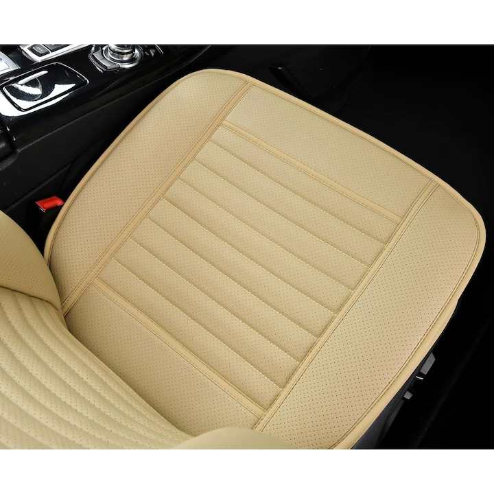 Husa scaun auto universala NextWave® pentru scaun fata, protectie scaun masina, taxi si ride sharing, antialunecare, impermeabila, material respirabil pentru toate sezoanele, piele PU premium, usor de curatat, culoare bej