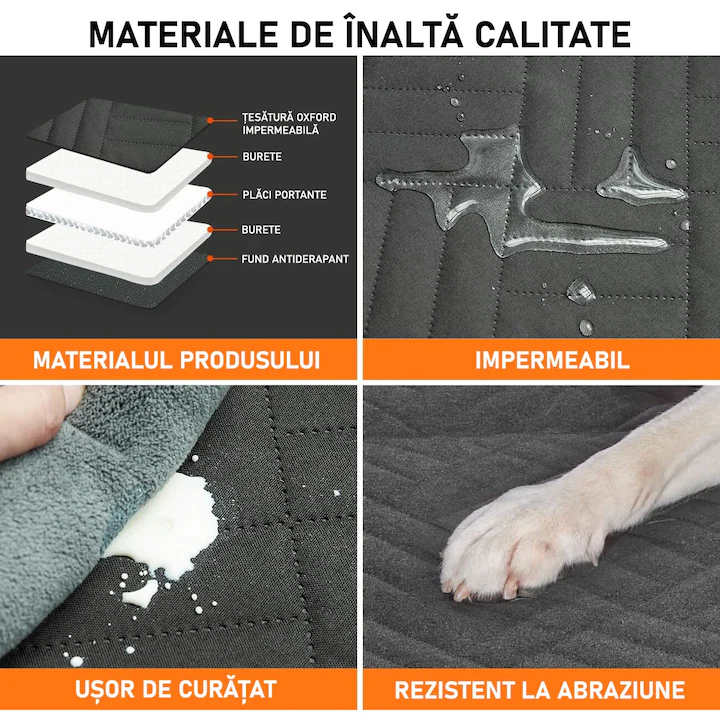 Husa scaune auto protectie si transport animale extinsa NextWave®️, insertie 3 placi pentru caini, pisici de toate taliile, rezistenta pana la 140 kg, ofera protectie bancheta spate autoturism, pat animale, Universala, Negru