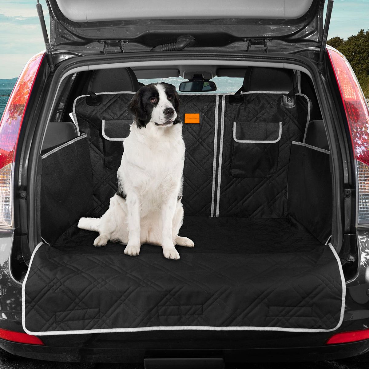 Husa auto portbagaj de protectie si transport animale NextWave®️, caini si pisici ofera protectie sporita, universala, taxi, ride sharing, impermeabila, antialunecare, pentru utilizare intensa, neagra