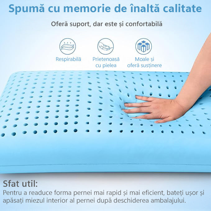 Pernă pentru dormit BeGenius Spumă cu memorie cu gel ventilat Confort echilibrat pentru somn odihnitor 60x40x12 cm