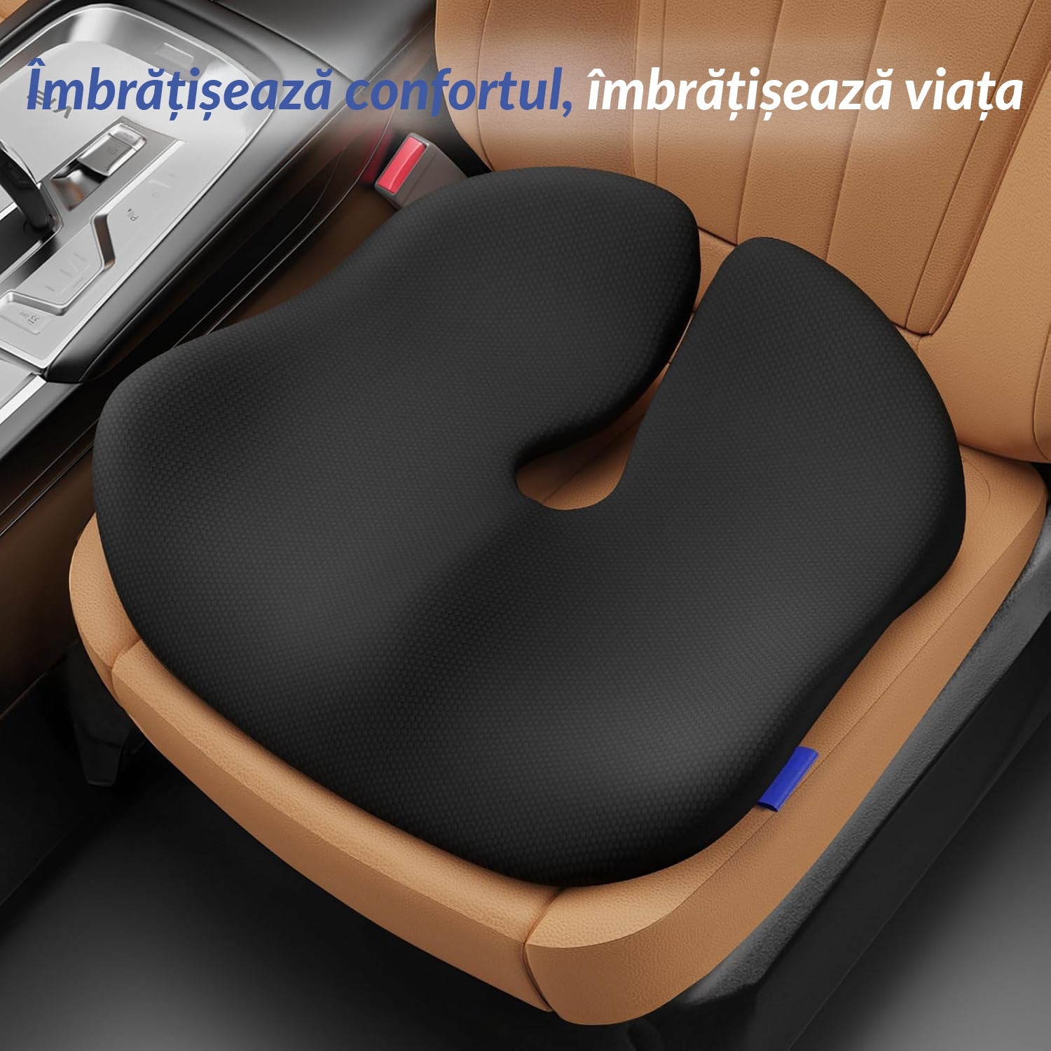 Pernă pentru scaun NextWave Spumă cu memorie densă Confort ergonomic pentru birou și mașină Negru 46×41×5,6 cm