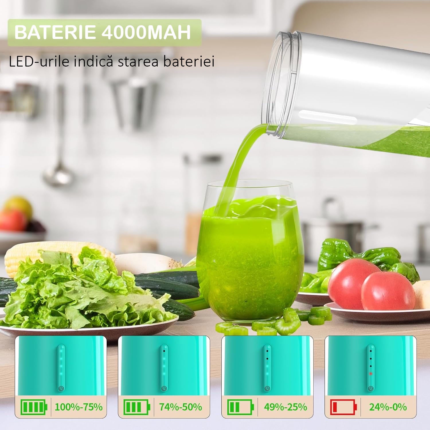 Mini Blender Electric NextWave™, Portabil, Multifunctional, Auto-curatare, Autonomie Mare, Baterie reincarcabila 4000mAh – imaginea 13