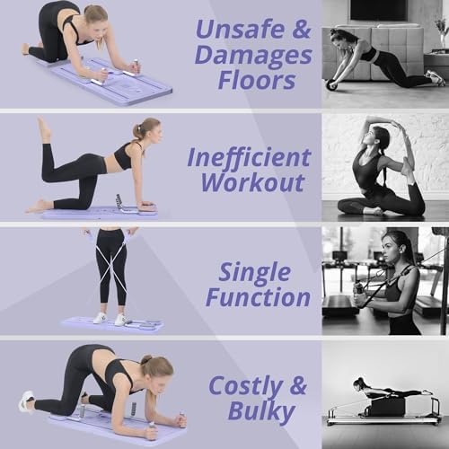 Placă Pilates Reformer NextWave®️, aparat fitness pliabil 5 în 1 pentru antrenament complet acasă, benzi elastice de – imaginea 14