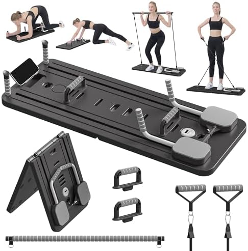 Placă Pilates Reformer NextWave®️, aparat fitness pliabil 5 în 1 pentru antrenament complet acasă, benzi elastice de – imaginea 16
