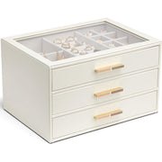 Cutie de bijuterii, organizator cu capac transparent, spatiu de depozitare 3 sertare pentru coliere, inele, cercei