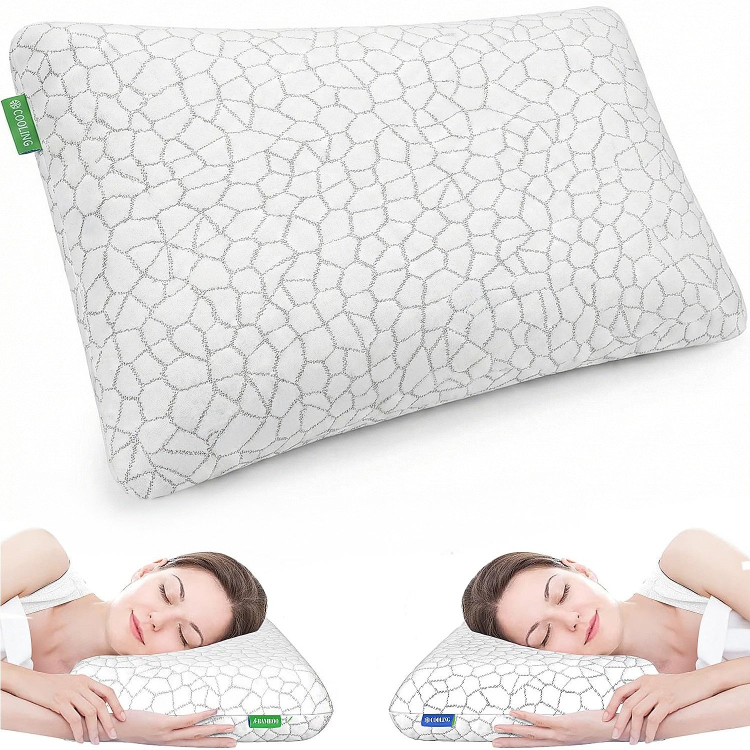 Perna ortopedica pentru dormit din spuma cu memorie cu gel BeGenius, Husa detasabila, ergonomica ventilata pentru Gat si