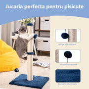 Ansamblu de joaca pentru pisici adulte sau pui, stalp pentru ascutit ghearelor, 2 bile suspendate, confectionat din sisan