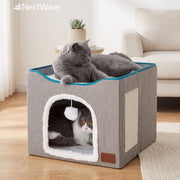 Casa pentru pisici NextWave® cu doua zone, bila pufoasa si zona de zgariat, Pliabila, Moale si pufoasa, Respirabila, Usoara