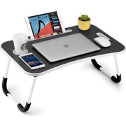 NextWave® Masa Portabila si Pliabila pentru Laptop 60×40 cm, Birou Lap Table pliabil cu Perna, Suport Pahar & Slot Tableta