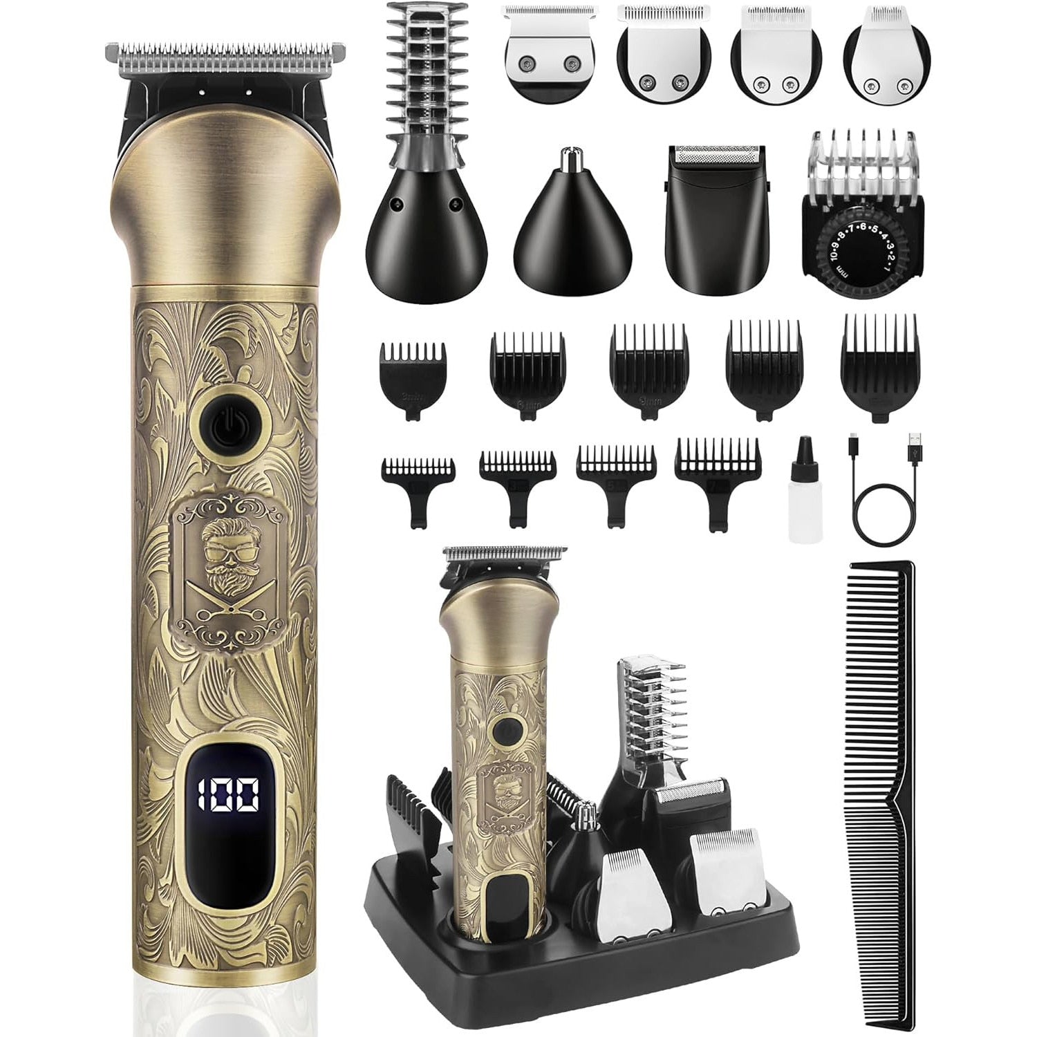 Masina de tuns si Aparat de ras BeGenius®, Multifunctionala 7 in 1, Lame Inox, Corp Metal, Profesional, Barba, Cap