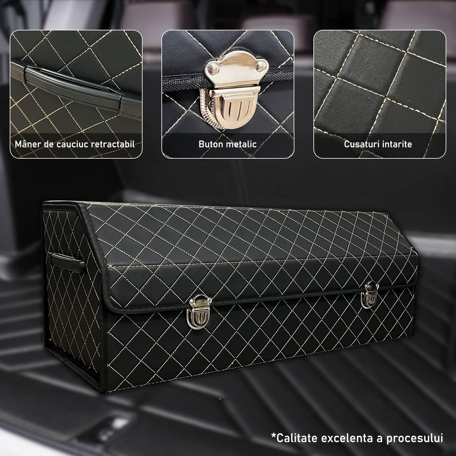 Organizator portbagaj auto Premium NextWave®️, Multifunctional, Pliabil, Rezistent, Manere Laterale, Prindere cu catarame, 3