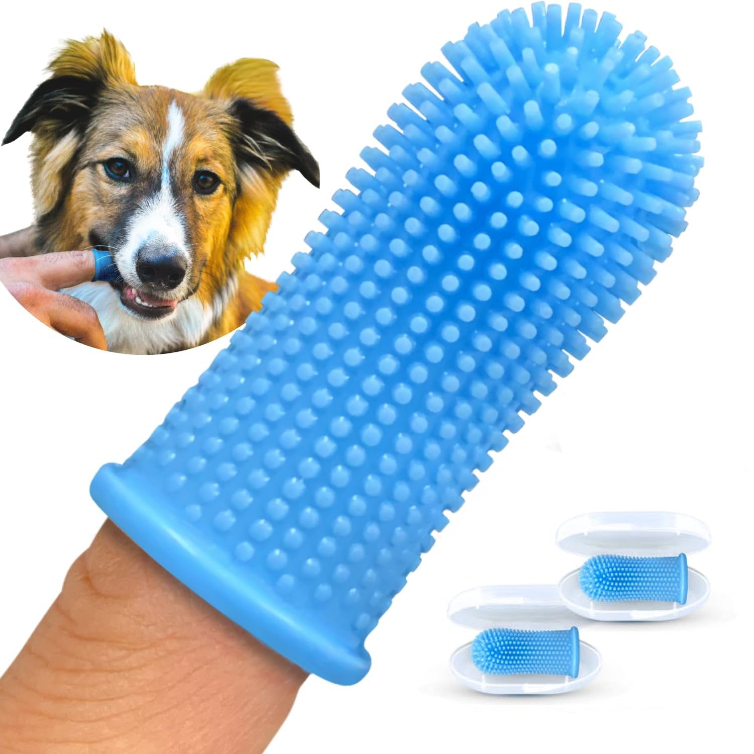 Set 2 periute de dinti pentru animale de companie tip degetar 360°, caine, pisica de dimensiune mare sau mica, silicon moale