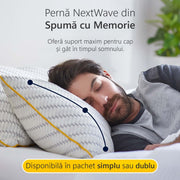 Perna ortopedica pentru dormit ajustabila NextWave®️, Spuma cu Memorie Maruntita pentru Gat si Suport Cervical, 2 Zone de