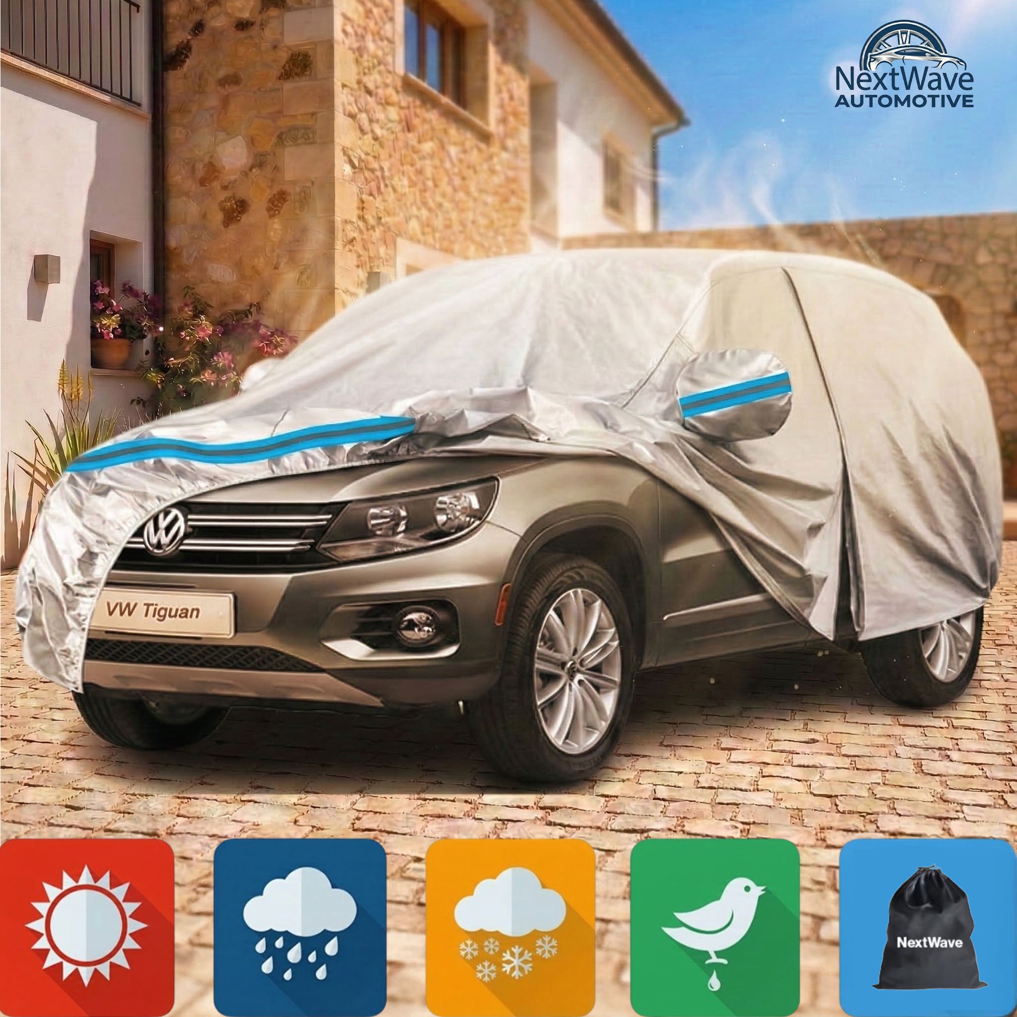 Prelata Auto Premium NextWave®️, Impermeabila, Protectie UV, Praf, Zapada, Inghet, Universala pentru SUV, Buzunare Oglinzi