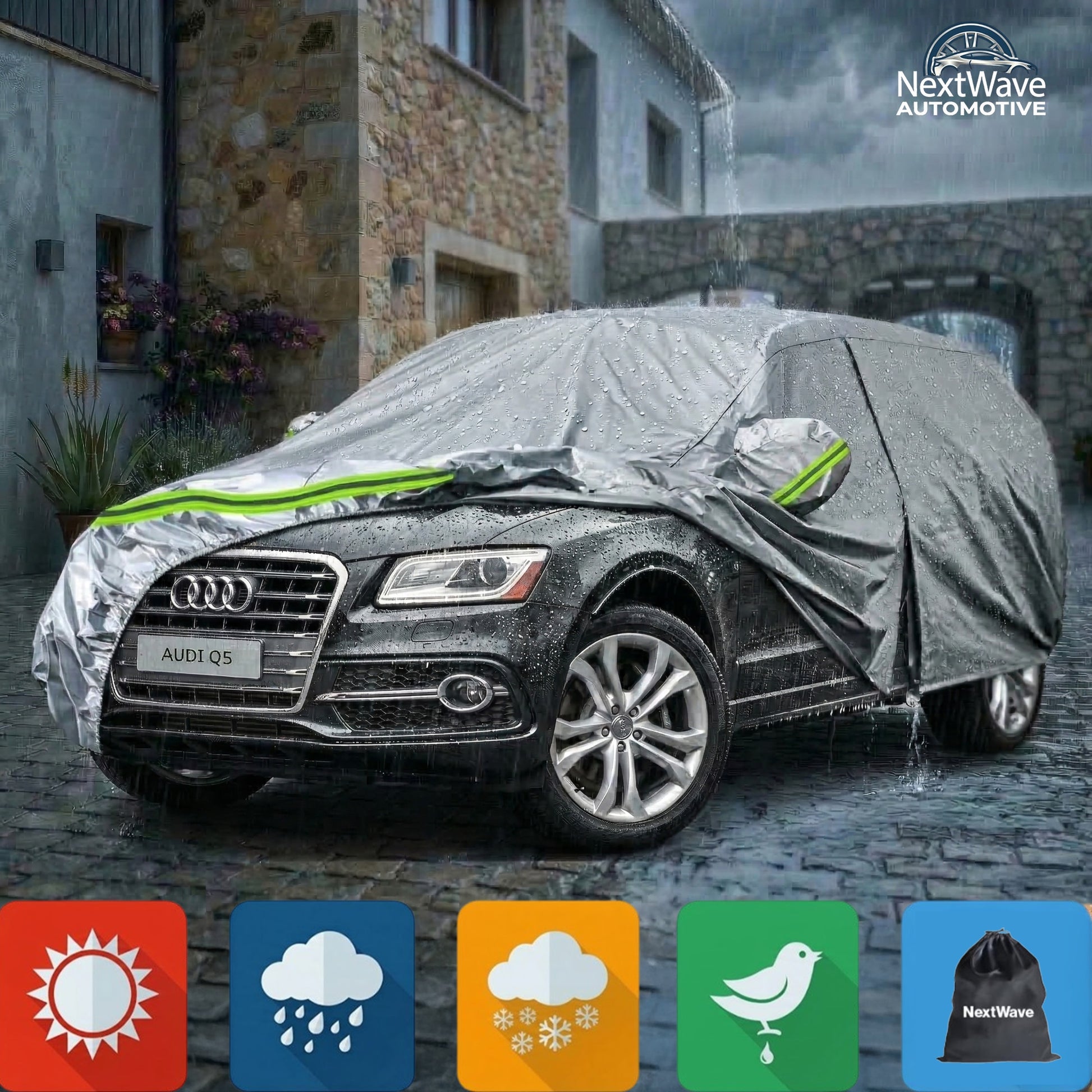 Prelata Auto Premium NextWave®️, Impermeabila, Protectie UV, Praf, Zapada, Inghet, Universala pentru SUV, Buzunare Oglinzi