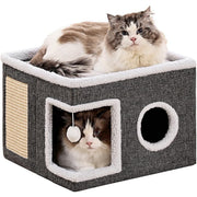 Casa Pisici NextWave®, Casuta Pliabila Tip Pestera, Pat Interior cu Platforma Superioara, Ansamblu de Zgariat Sisal, Minge