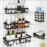 Raft de baie NextWave® la set, 5 piese cu 3 etajere pentru dus, 1 suport pentru sapun si 1 suport pentru periute de dinti