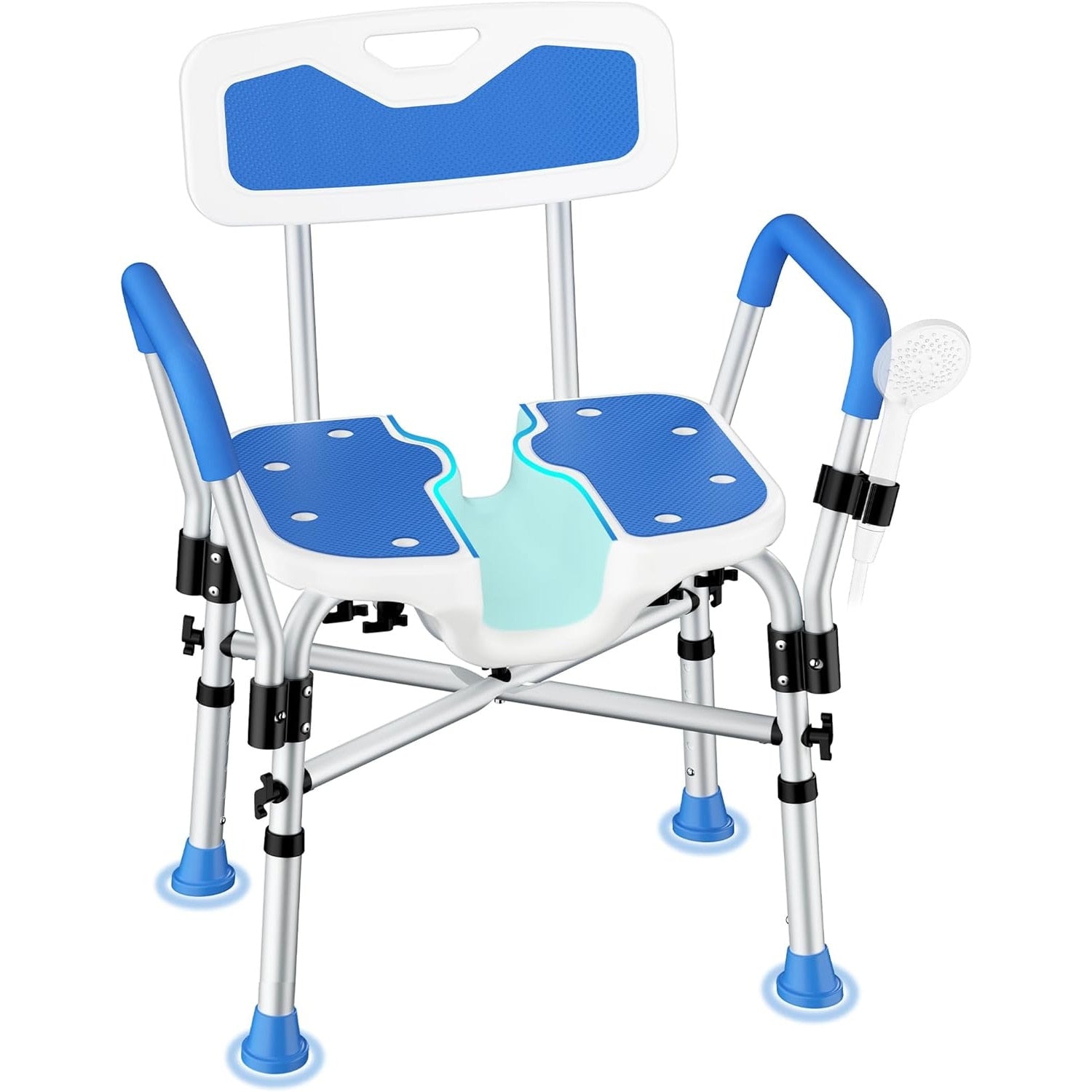 Scaun de dus NextWave®, reglabil pe inaltime, cu spatar, cotiere si sezut moale captusit cu EVA, scaun de baie pentru