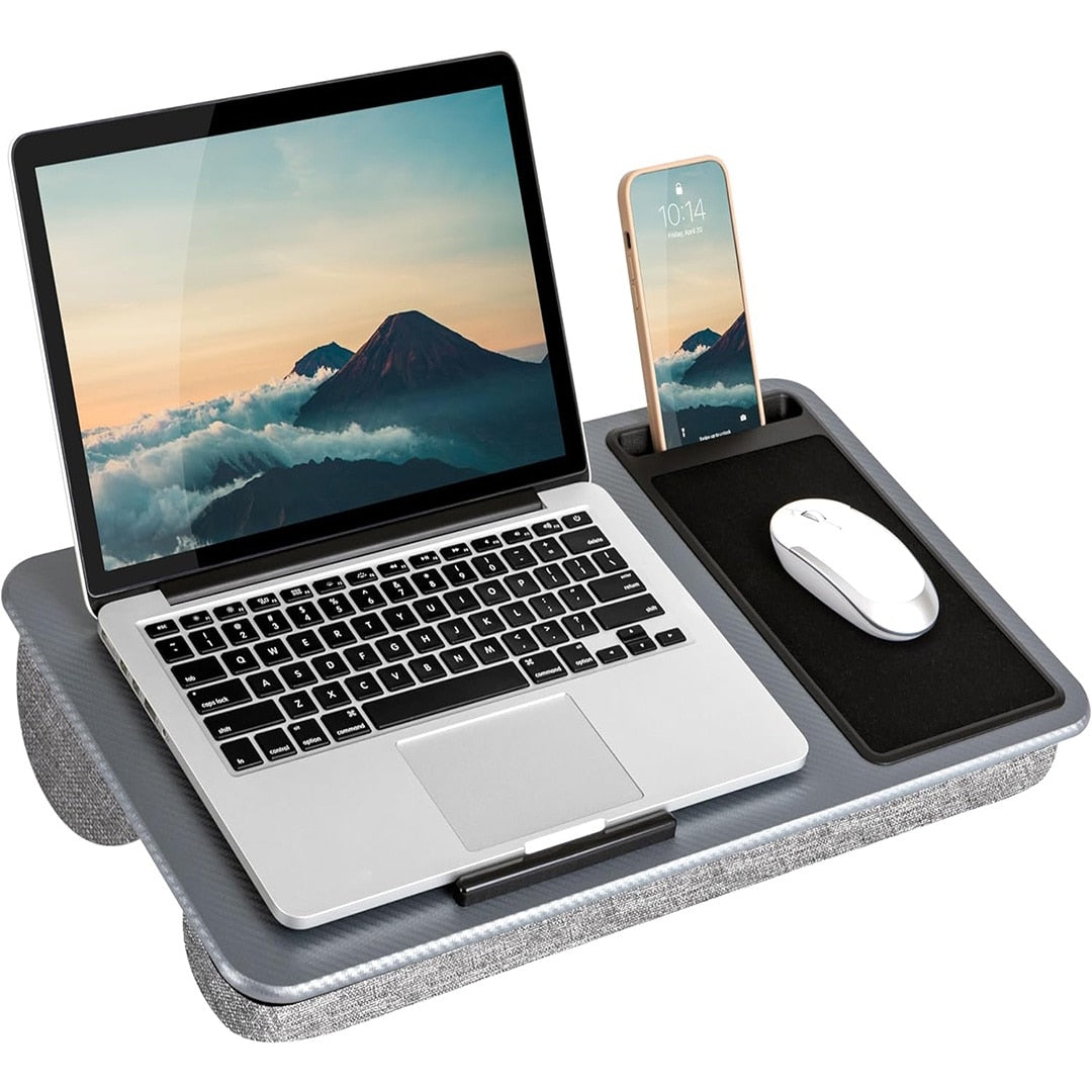 Masa laptop pentru poala NextWave®️ cu mouse pad, suport telefon, perna dubla, pentru pat, birou, canapea, masina, greutate