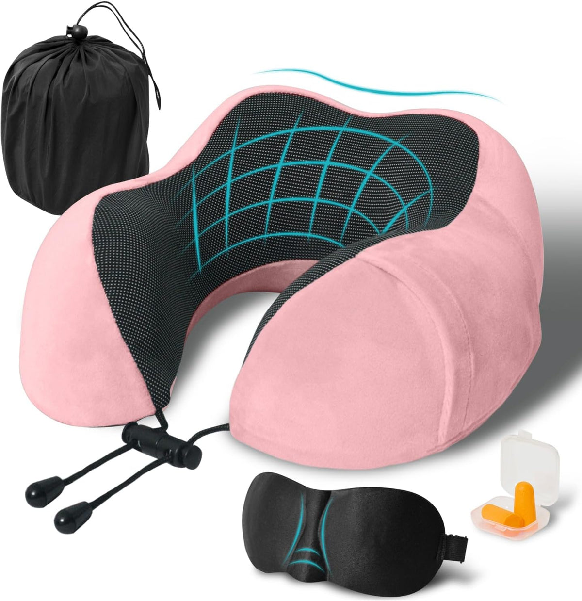 Pernă de călătorie pentru gât NextWave®️, suport cervical ergonomic în formă de U, șnur reglabil, husă lavabilă din velur