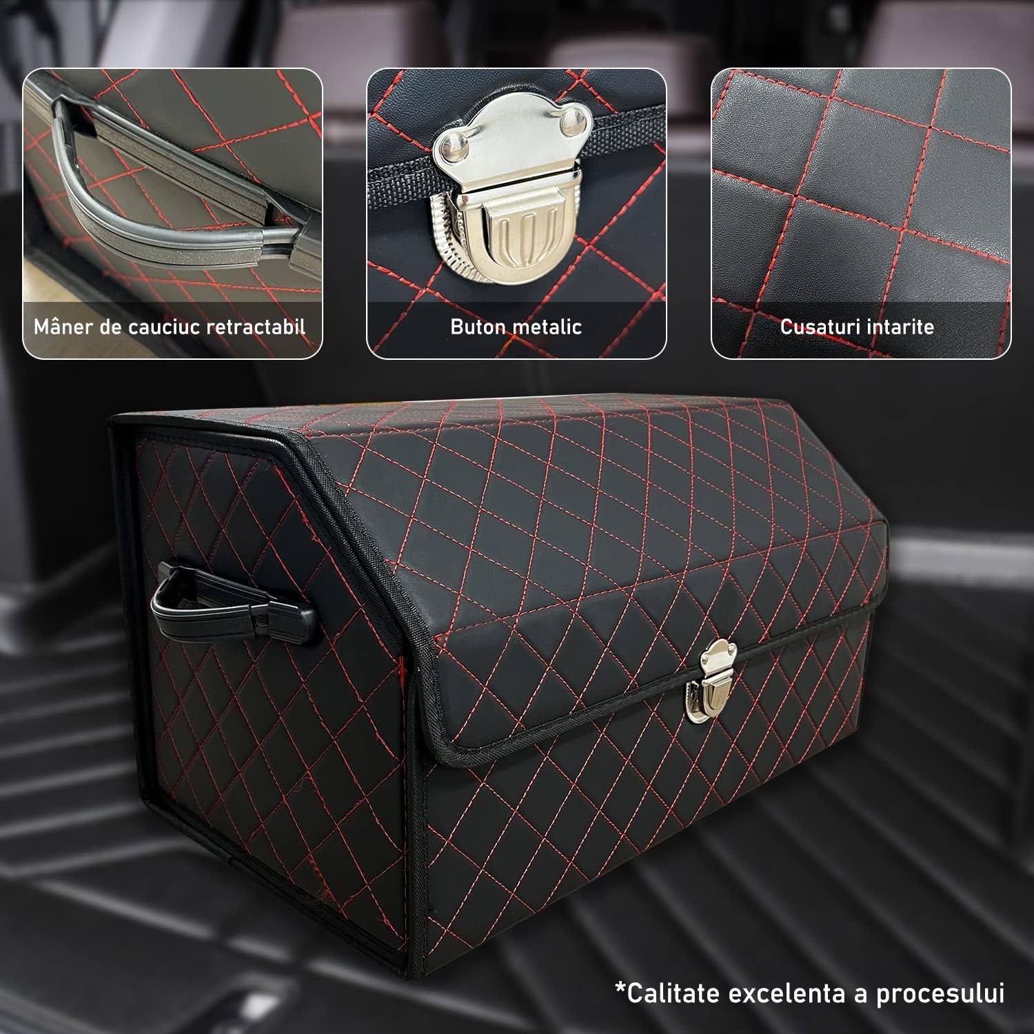 Organizator portbagaj auto Premium NextWave®️, Multifunctional, Pliabil, Rezistent, Manere Laterale, Prindere cu catarame, 2