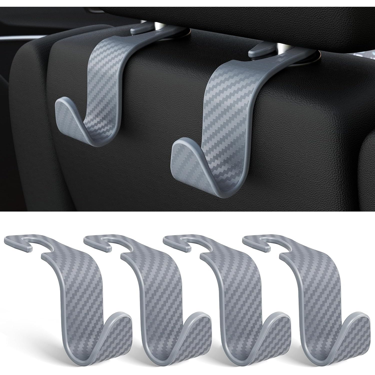 Set 4 Carlige Auto pentru Tetiera NextWave®, Organizator Universal Scaun Masina, Suport pentru Genti, Plase, Posete, Haine